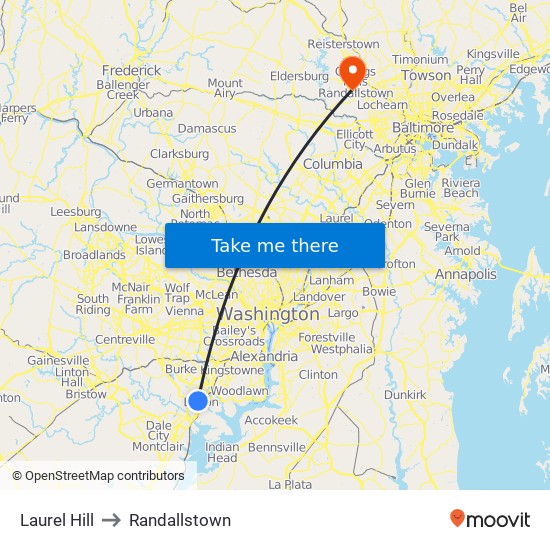 Laurel Hill to Randallstown map