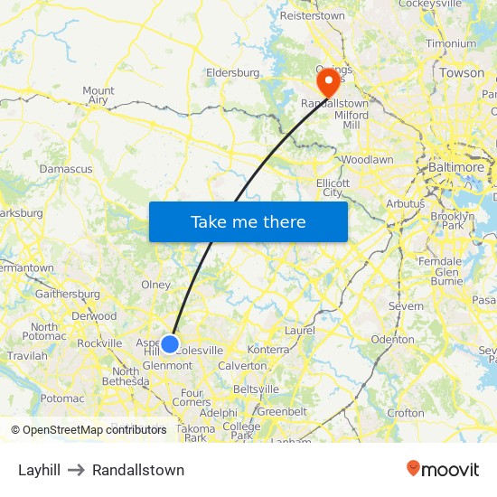 Layhill to Randallstown map