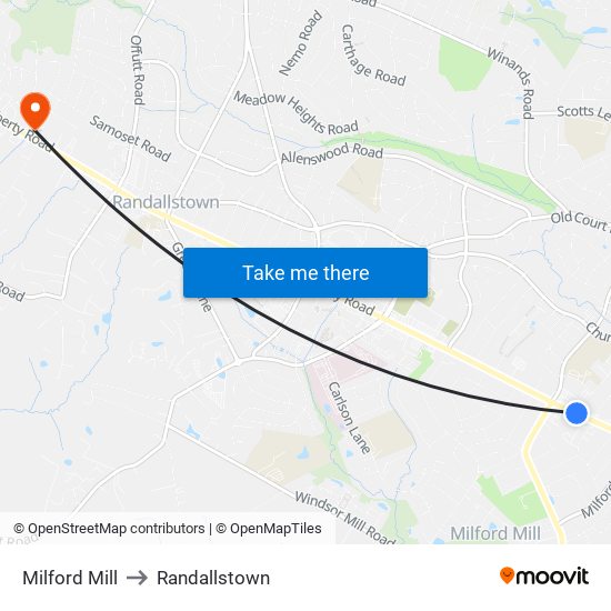 Milford Mill to Randallstown map