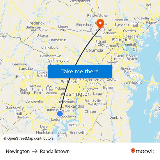 Newington to Randallstown map