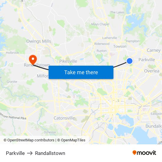 Parkville to Randallstown map