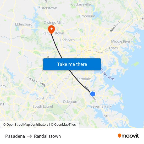 Pasadena to Randallstown map