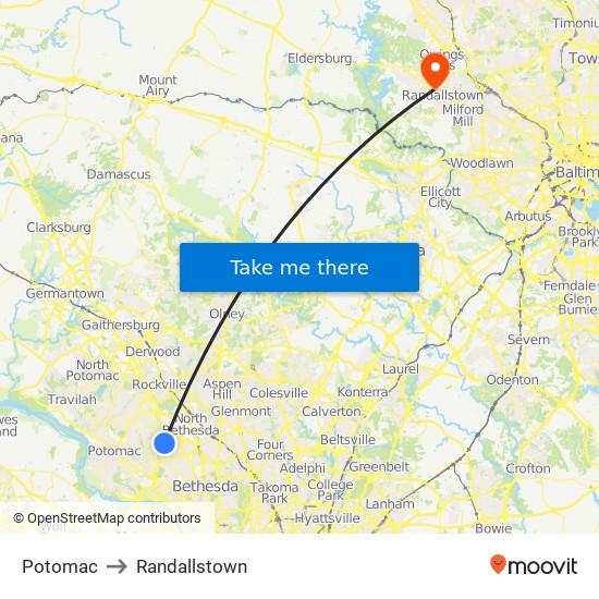 Potomac to Randallstown map