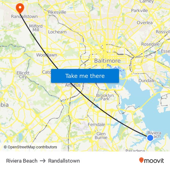 Riviera Beach to Randallstown map