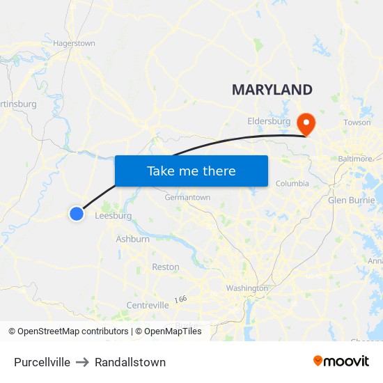 Purcellville to Randallstown map