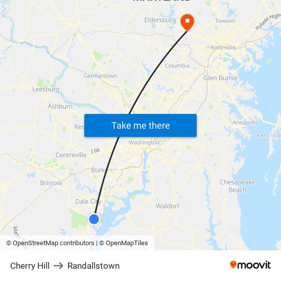 Cherry Hill to Randallstown map