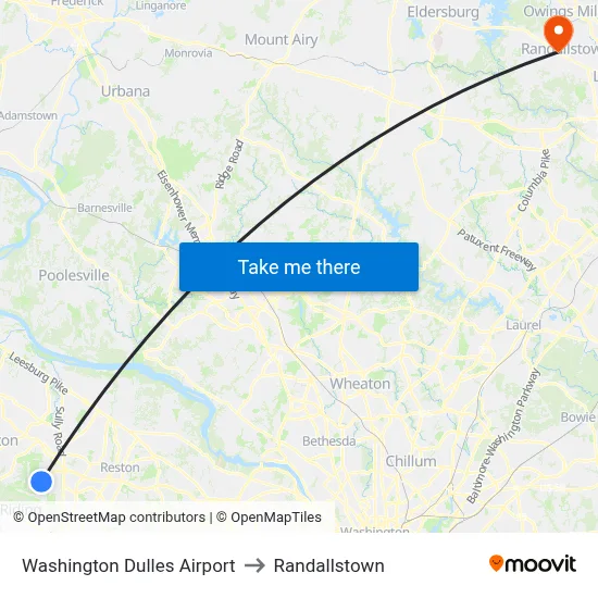Washington Dulles Airport to Randallstown map