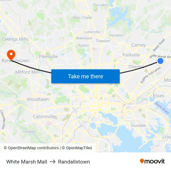 White Marsh Mall to Randallstown map
