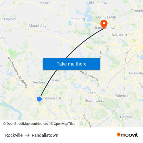 Rockville to Randallstown map