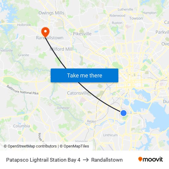 Patapsco Lightrail Station Bay 4 to Randallstown map