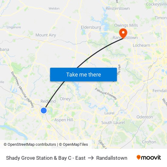 Shady Grove Station & Bay C - East to Randallstown map