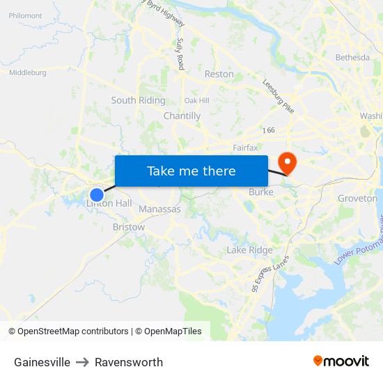 Gainesville to Ravensworth map