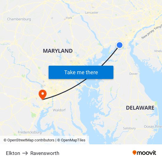 Elkton to Ravensworth map