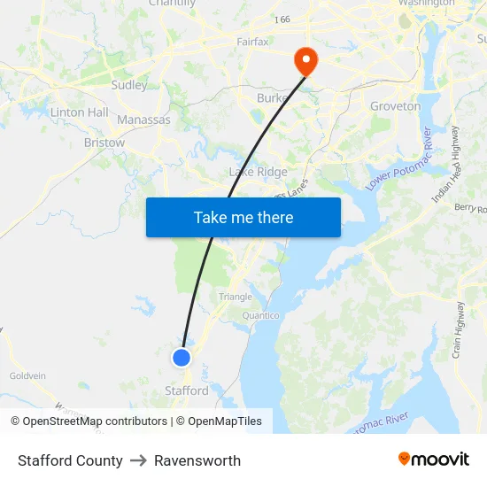 Stafford County to Ravensworth map