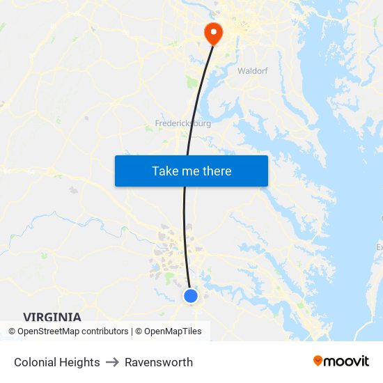 Colonial Heights to Ravensworth map