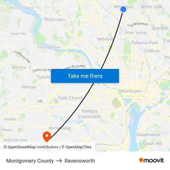 Montgomery County to Ravensworth map