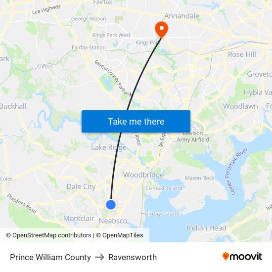 Prince William County to Ravensworth map