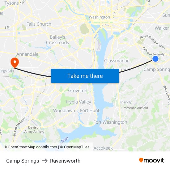 Camp Springs to Ravensworth map