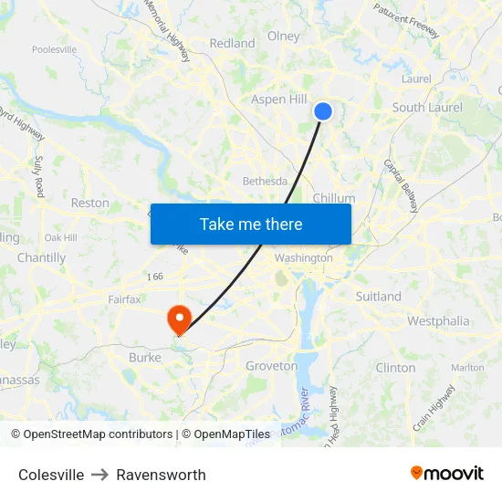 Colesville to Ravensworth map