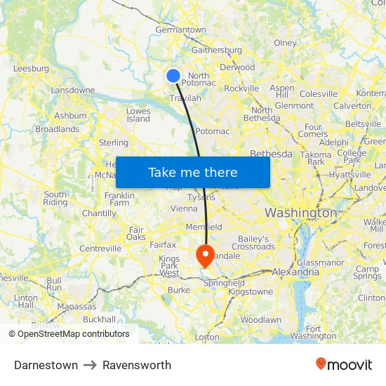 Darnestown to Ravensworth map