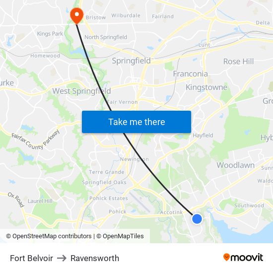 Fort Belvoir to Ravensworth map