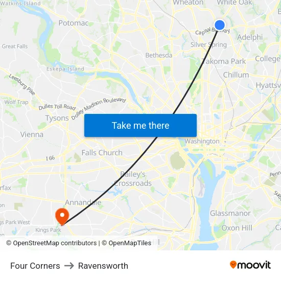 Four Corners to Ravensworth map