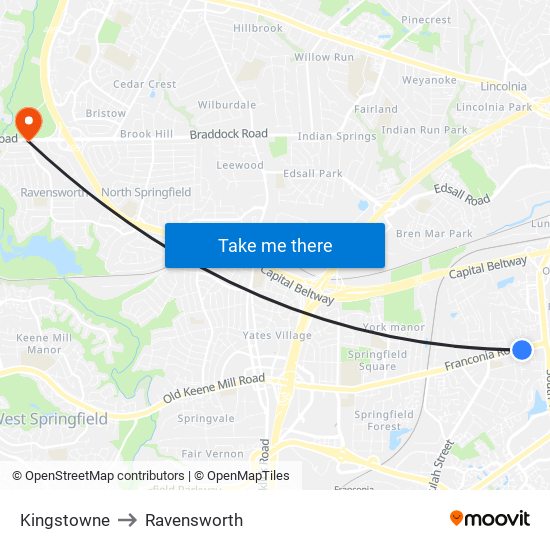 Kingstowne to Ravensworth map