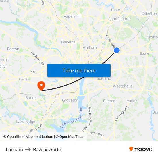 Lanham to Ravensworth map