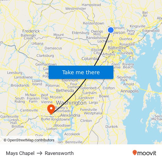 Mays Chapel to Ravensworth map