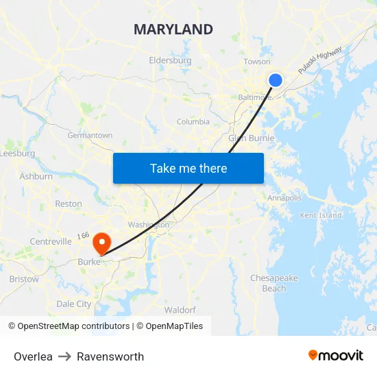 Overlea to Ravensworth map