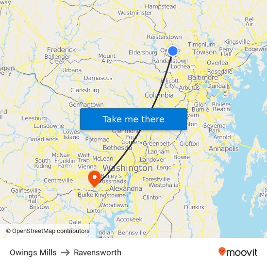 Owings Mills to Ravensworth map