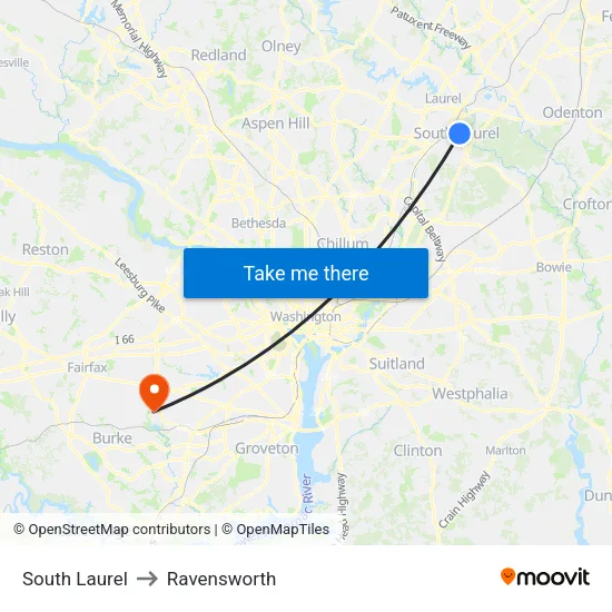 South Laurel to Ravensworth map