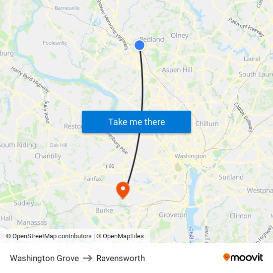 Washington Grove to Ravensworth map