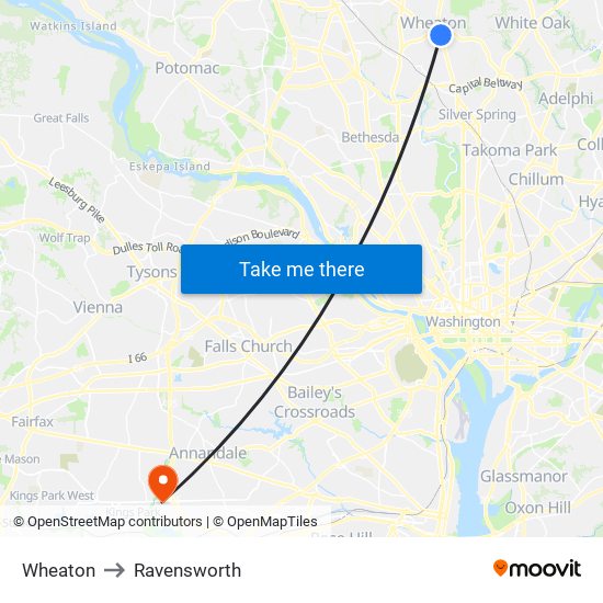 Wheaton to Ravensworth map