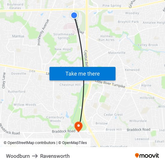 Woodburn to Ravensworth map