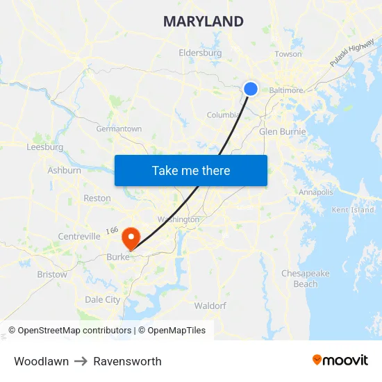 Woodlawn to Ravensworth map