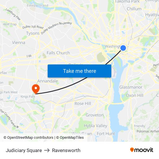 Judiciary Square to Ravensworth map