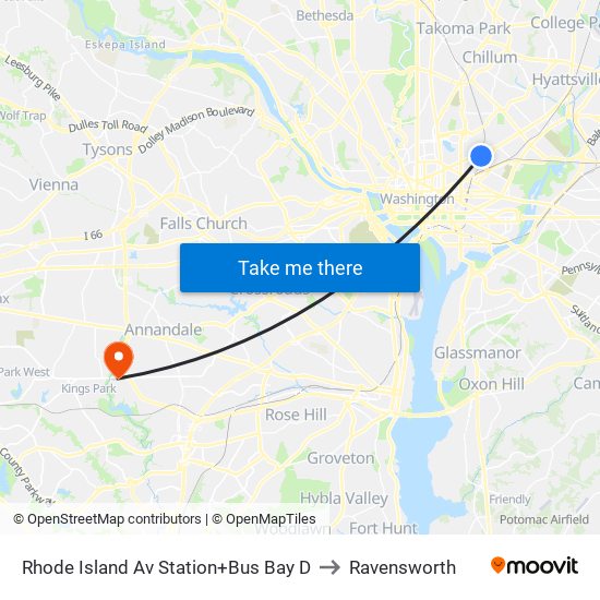 Rhode Island Ave-Brentwood+Bay D to Ravensworth map