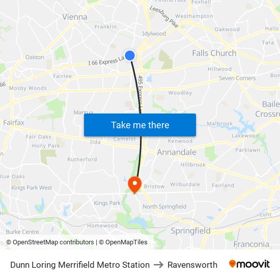 Dunn Loring Merrifield Metro Station to Ravensworth map