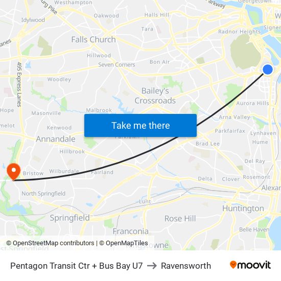 Pentagon Transit Ctr + Bus Bay U7 to Ravensworth map