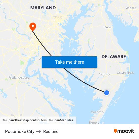 Pocomoke City to Redland map