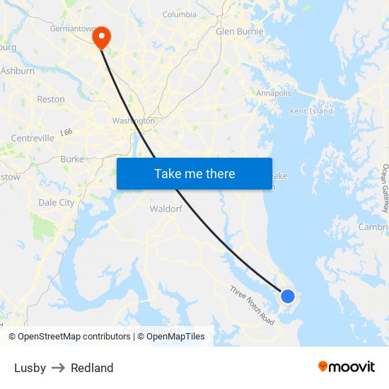 Lusby to Redland map