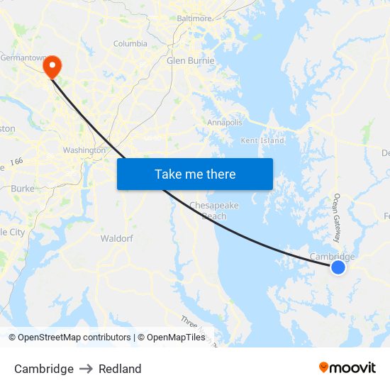 Cambridge to Redland map