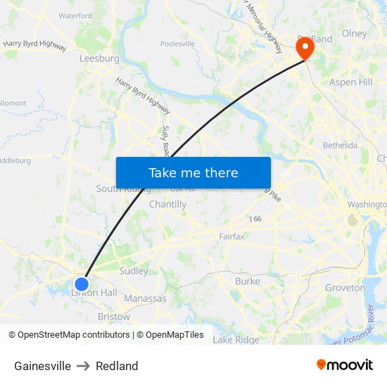 Gainesville to Redland map