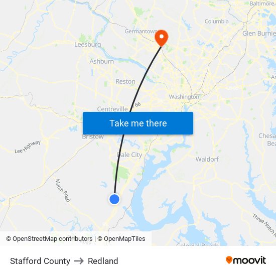 Stafford County to Redland map