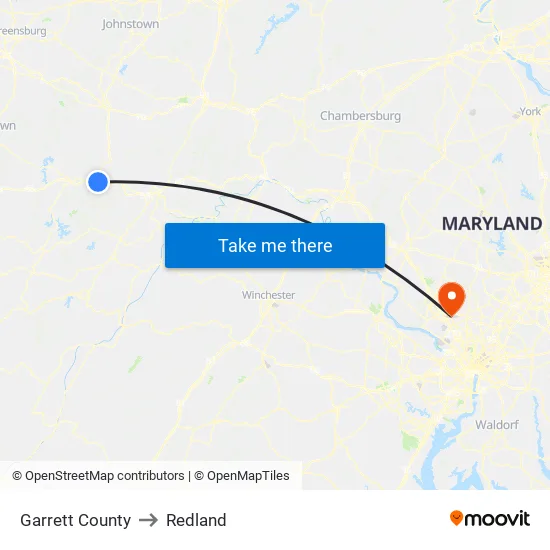 Garrett County to Redland map