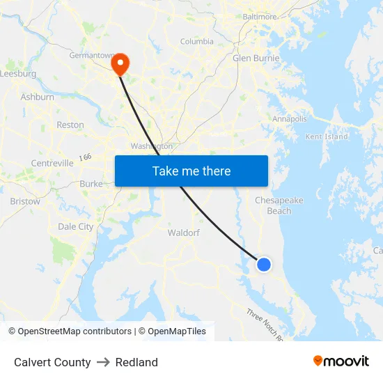 Calvert County to Redland map