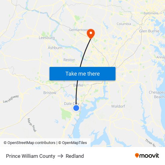 Prince William County to Redland map