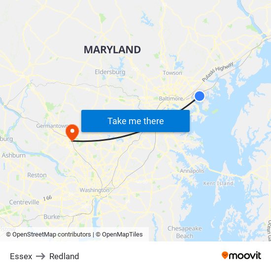 Essex to Redland map