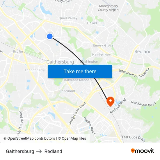 Gaithersburg to Redland map
